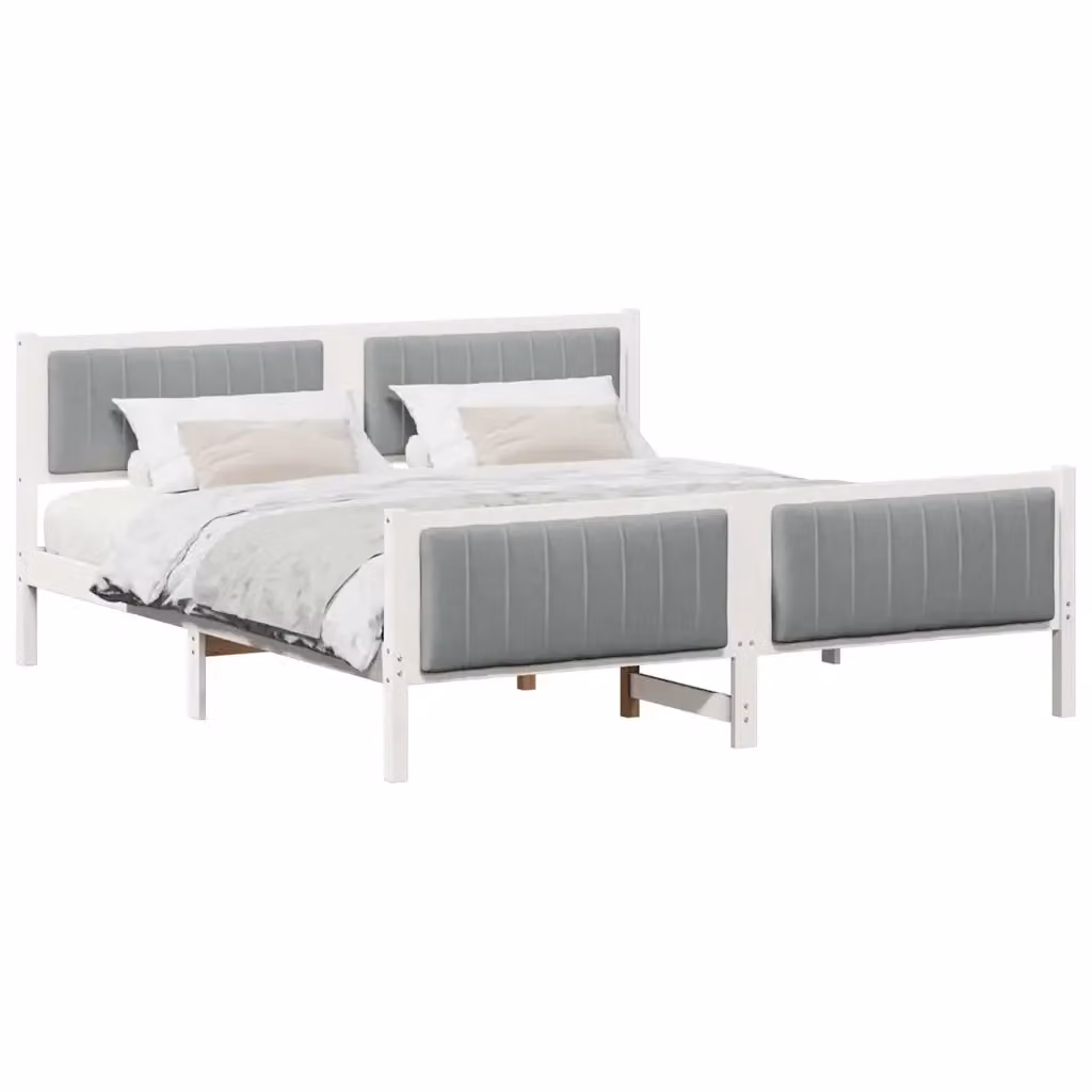 Struttura del letto moderna vidaXL in legno di pino e tessuto, Bianco e Grigio, L/P/H: 180 x 200 x 85.5 cm – 2