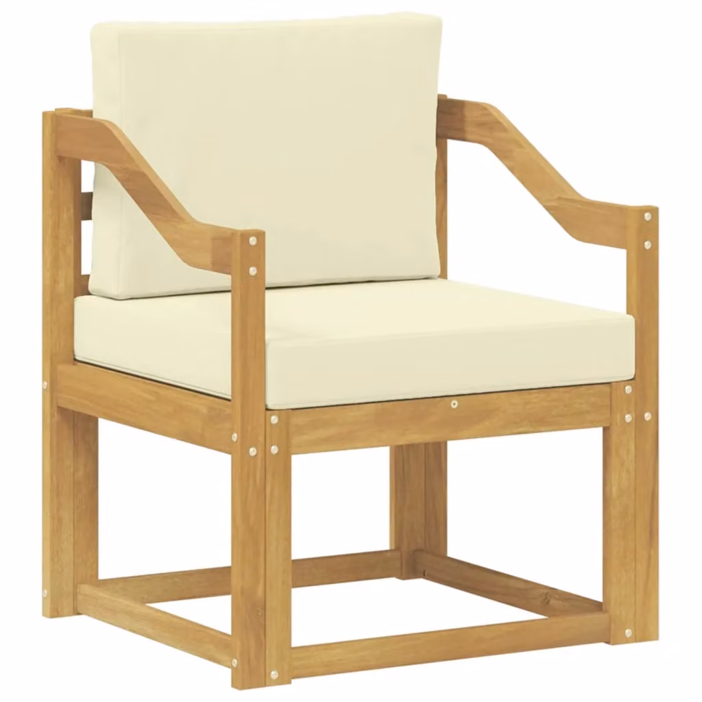 Set di 2 divani da esterno moderni in legno di acacia con cuscini in poliestere bianco e beige