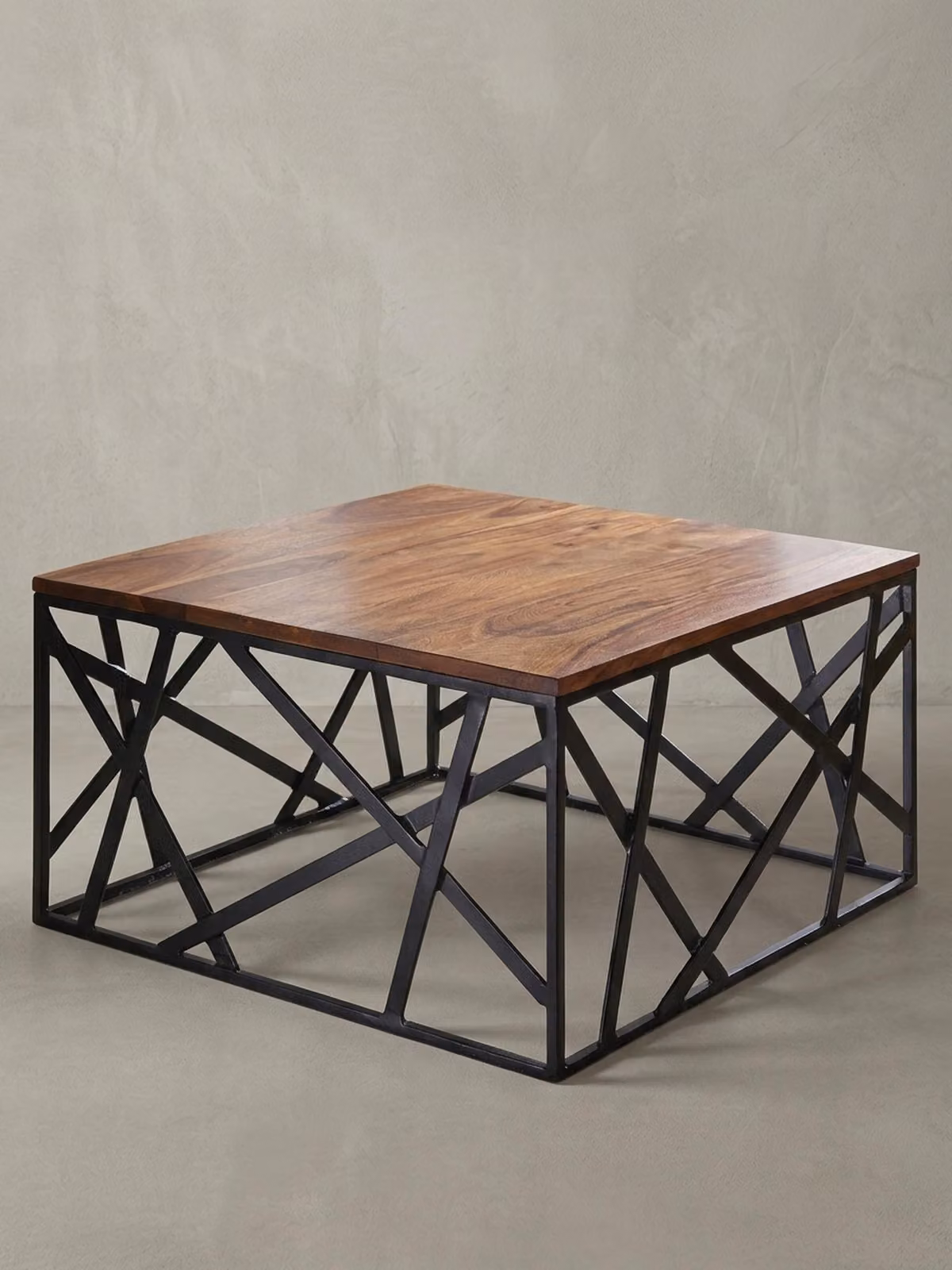 Tavolino BAKAL 60x35x60 cm Legno massello di sheesham / metallo Tavolino da salotto, tavolino da soggiorno di design in stile industriale, tavolino da salotto marrone / nero, tavolino da caffè di design massiccio, tavolino quadrato
