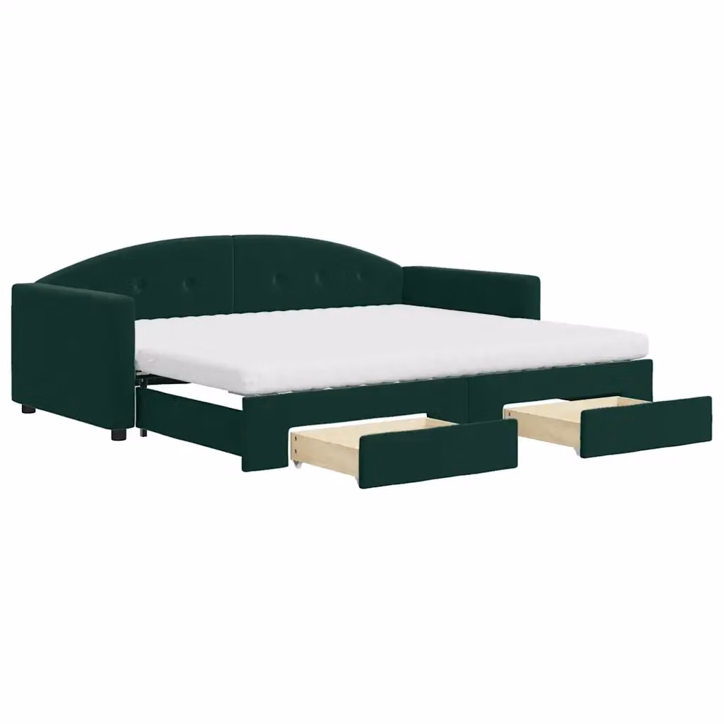 Divano Letto Estraibile con Cassetti vidaXL in Velluto Verde, L/P/H: 90 x 200 cm – 2