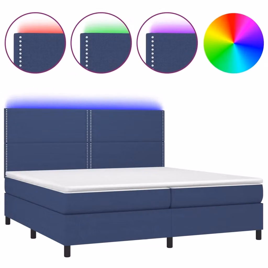 Letto moderno vidaXL con materasso a molle, illuminazione LED blu e porte USB, rivestito in tessuto bianco e blu, L/P/H: 200 x 200 x 128 cm – 2
