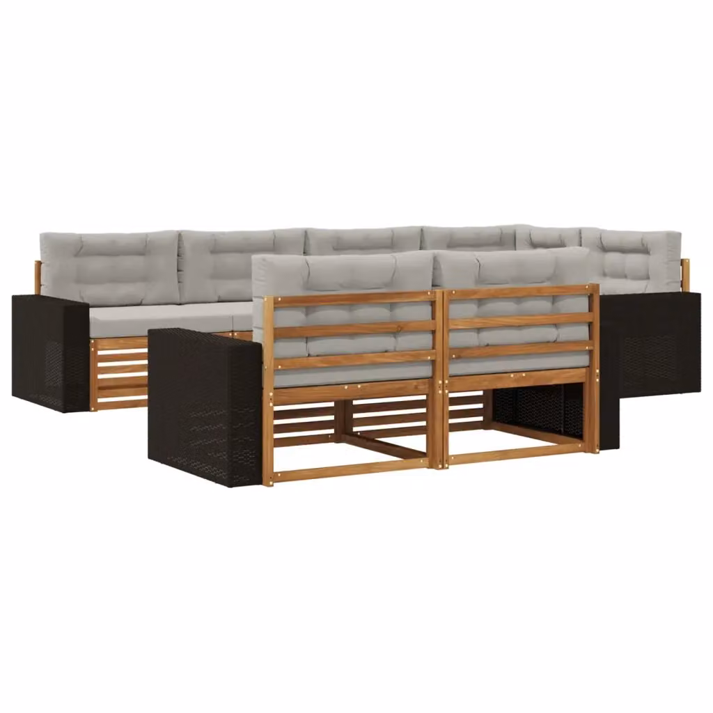 Set di divani da esterno a L vidaXL in legno di acacia con 7 pezzi, beige e grigio – 2