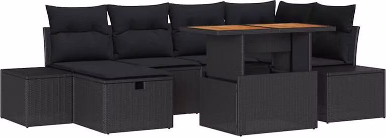 Set Divano da Giardino 7 pcs Nero polyrattan
