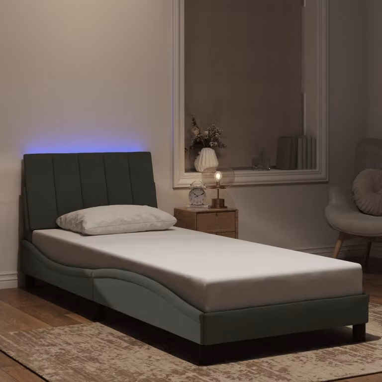 vidaXL Giroletto Hanko Grigio Chiaro in Velluto con LED e Porta USB, L 90 x P 200 cm