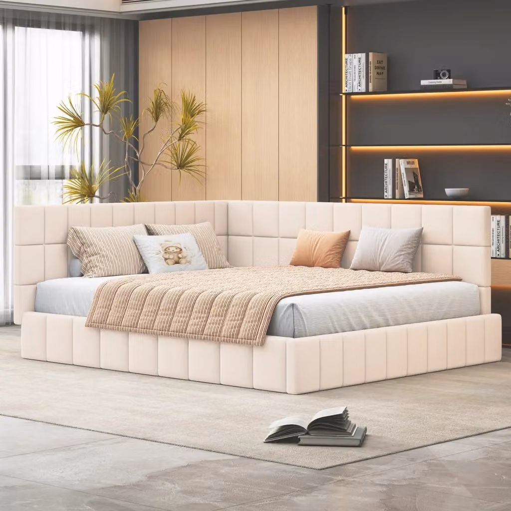 Letto matrimoniale imbottito Chicfurn beige con rete a doghe L/P/H: 160 x 200 x 206 cm – 2