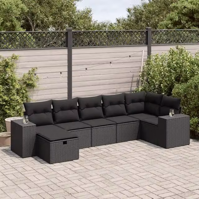 Set Divani da Giardino con Cuscini 7pz Nero Polyrattan 3325701
