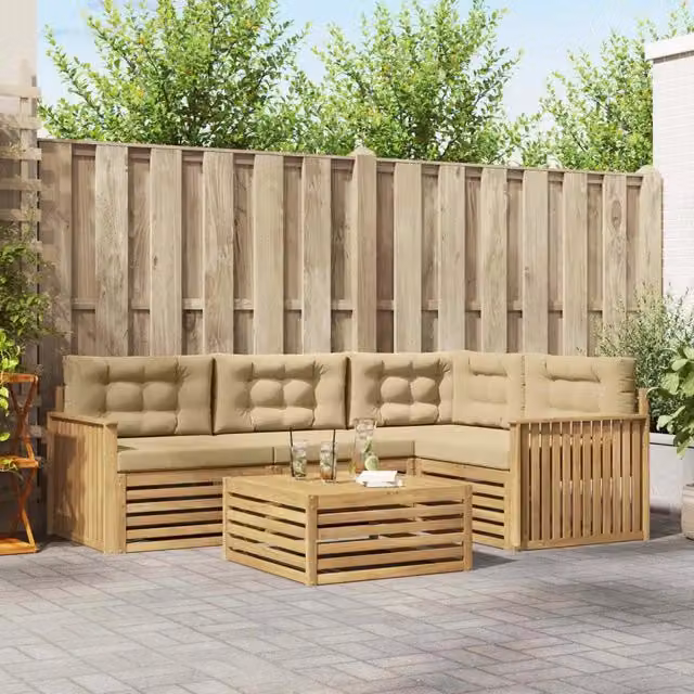 Set di divani da esterno 5 pz Bianco e Beige Poliestere 3390443