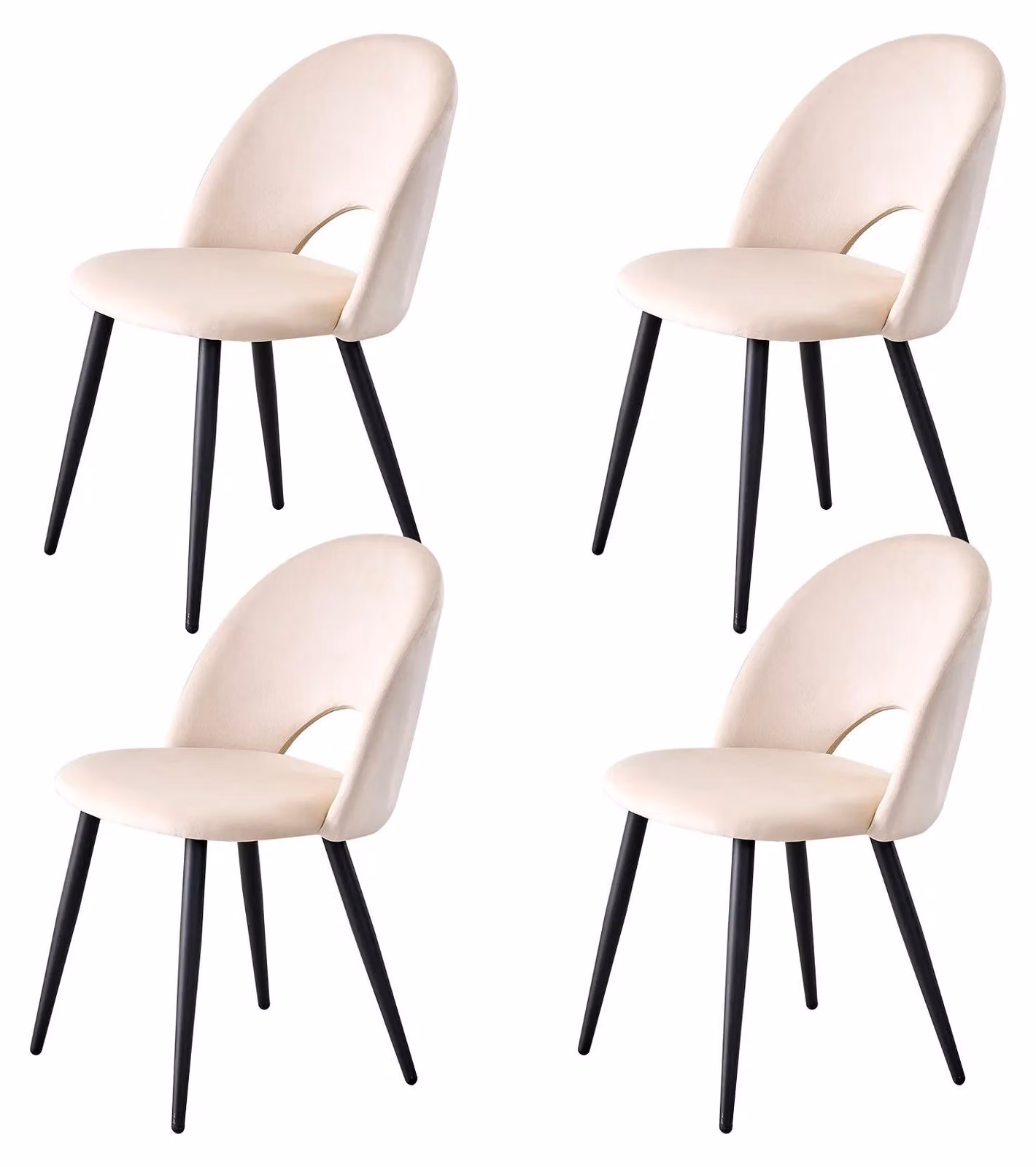 Sedie da pranzo in velluto - Set di 4 sedie da pranzo - Colore beige - Gambe in metallo - Imbottite - Schienale traforato - Design moderno e minimalista