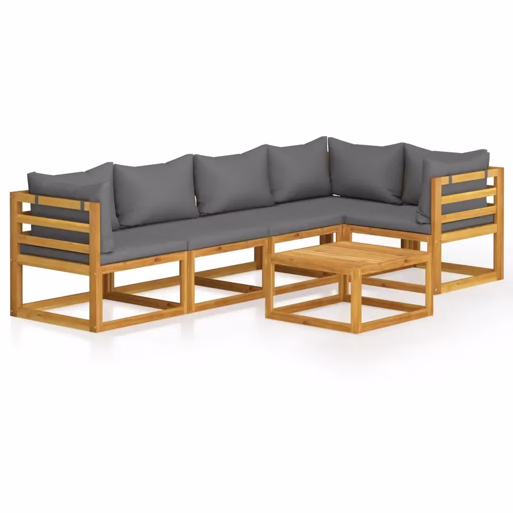 Set di Divani da Giardino vidaXL in Legno di Acacia con Cuscini Grigi e Tavolino, 6 Pezzi – 2