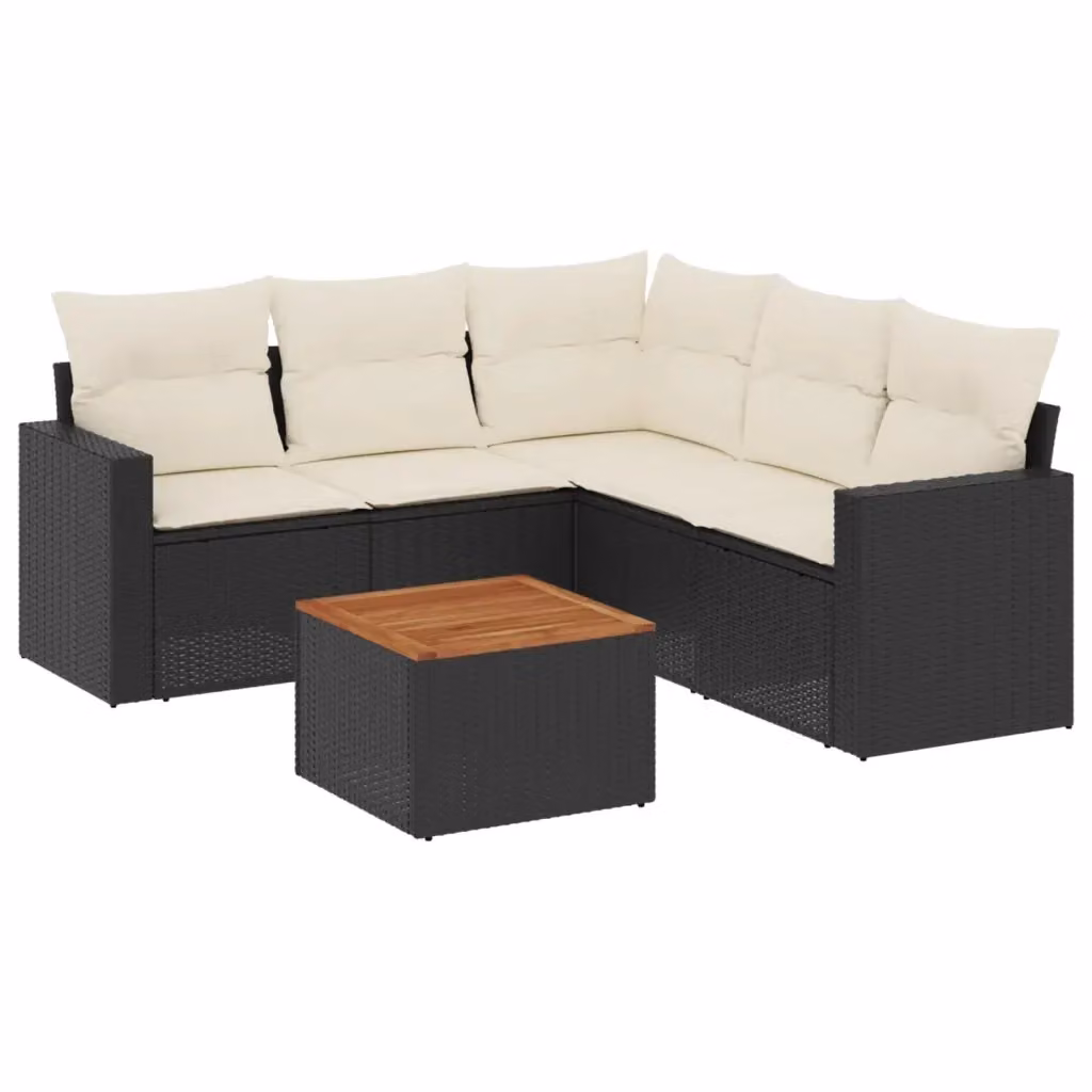vidaXL Set Divano da Giardino a L 6 pz in Polyrattan Nero con Cuscini e Tavolino da Caffè – 2