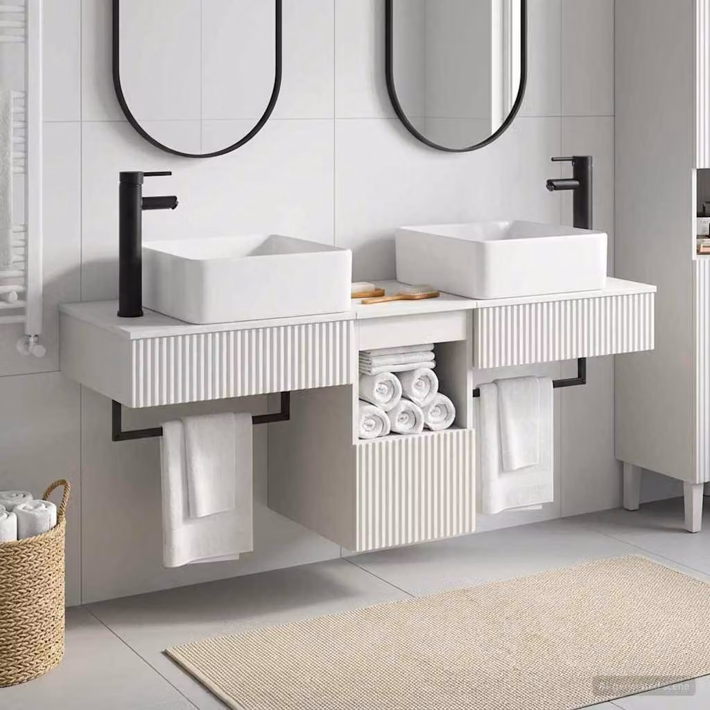 vidaXL Set di mobili da bagno moderni in MDF bianco lucido, 3 pezzi, L: 136 cm, P: 35 cm, H: 80 cm