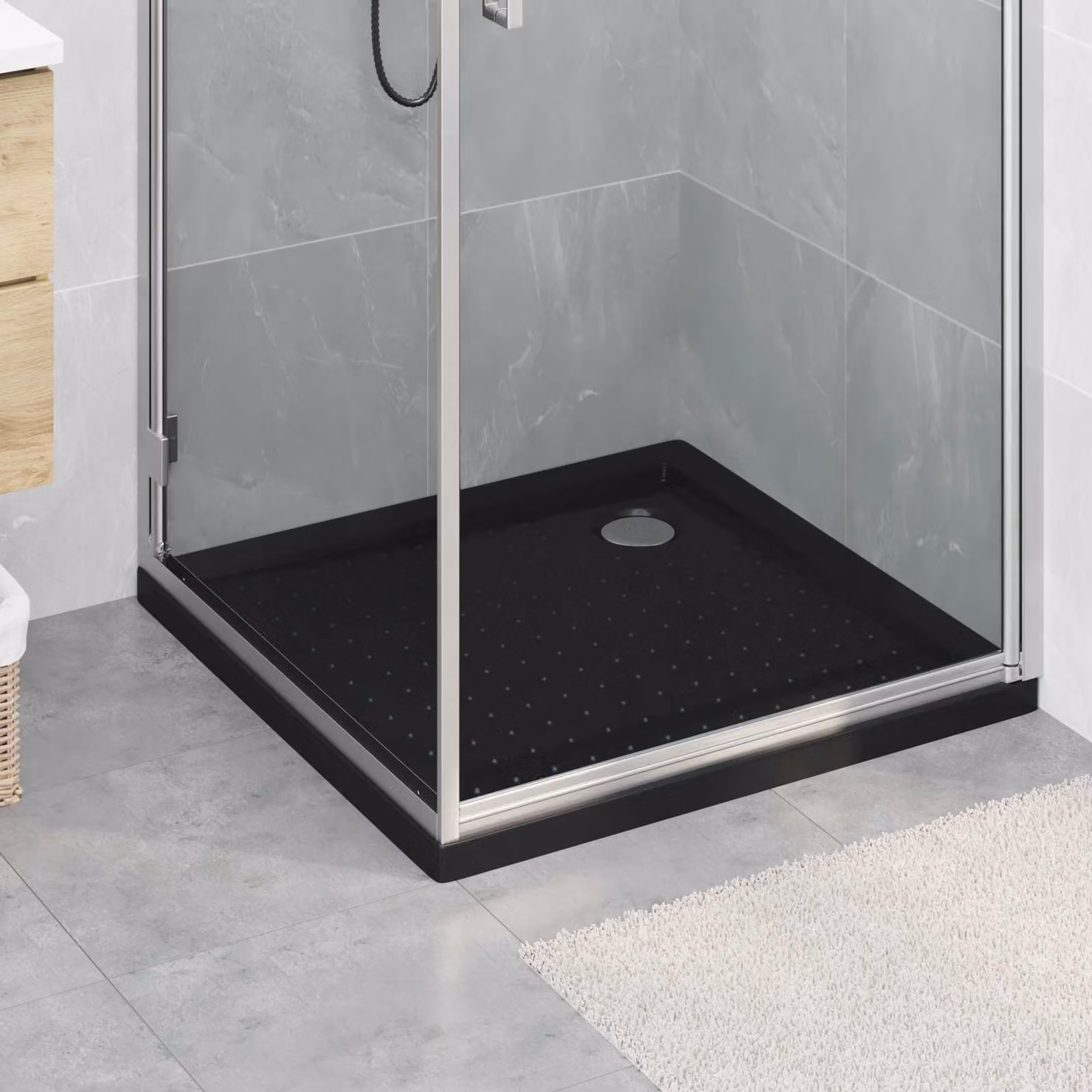 Vassoio base doccia quadrato vidaXL in ABS nero con superficie antiscivolo L/P/H: 80 x 80 x 4 cm