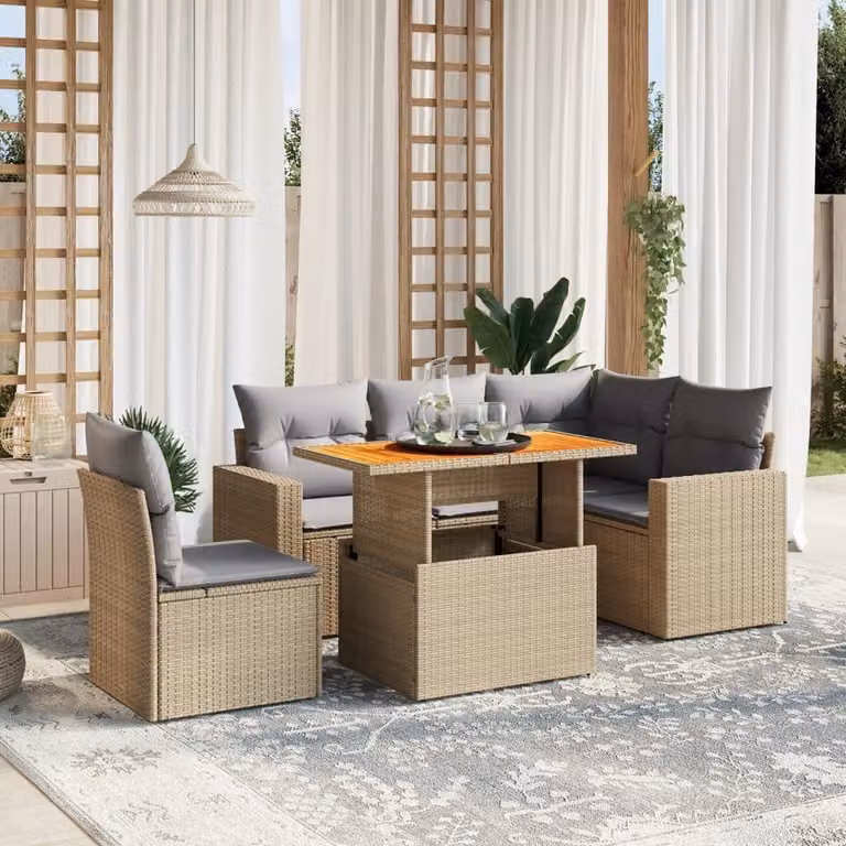 Maison Exclusive - Set Divano da Giardino 6 pz con Cuscini Beige in Polyrattan