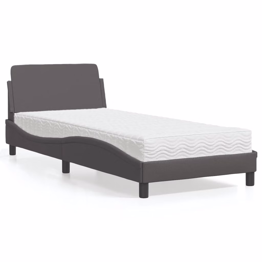 Letto con Materasso Dover vidaXL in Similpelle Grigio e Bianco 90x200 cm