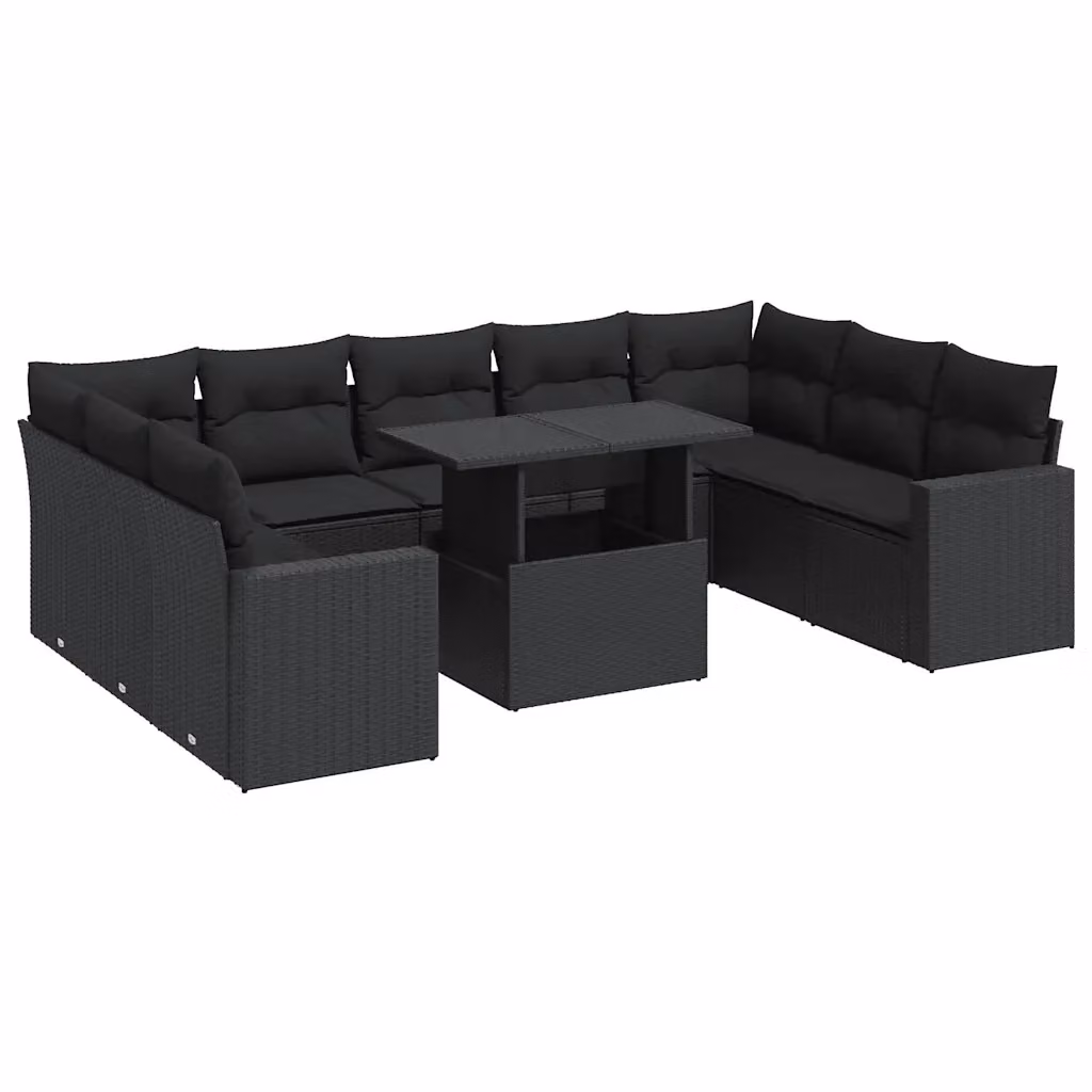 Set di Divani da Giardino a Forma di U vidaXL con Cuscini e Tavolino, Polyrattan e Metallo, Nero – 2