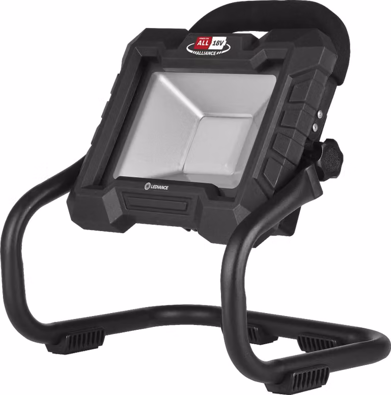 Lampada da lavoro LEDVANCE con testa orientabile, alimentata a batteria, compatibile con Power for all Alliance, dimmerabile in 3 fasi, 15 W, 1300 lm, 6500 K, 840 luce diurna fredda, alluminio nero, IP20