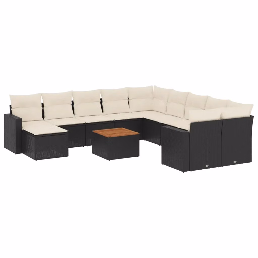 Set di divani da giardino vidaXL a forma di U composto da 12 pezzi in polyrattan nero con cuscini inclusi e tavolino da esterno – 2