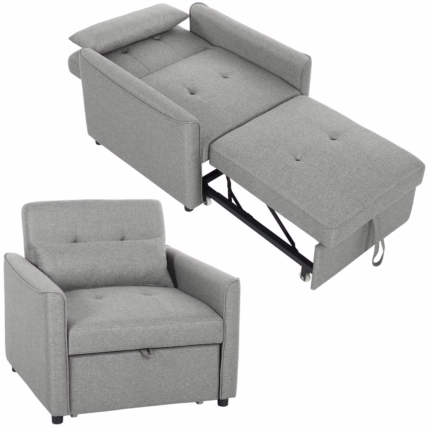 HOMCOM Poltrona letto 3 in 1 Poltrona trasformabile con funzione letto, effetto lino