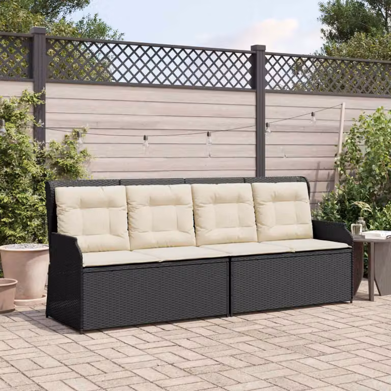 Panchina da giardino moderna vidaXL in rattan e metallo con braccioli, colore nero