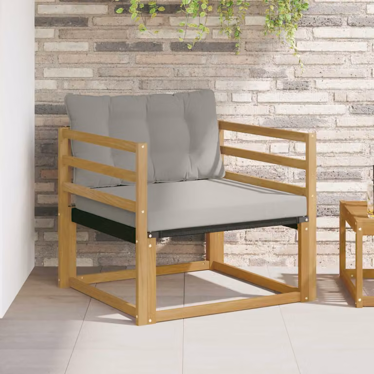 Set di divani da esterno vidaXL in legno di acacia massello e textilene con cuscini inclusi, grigio e bianco