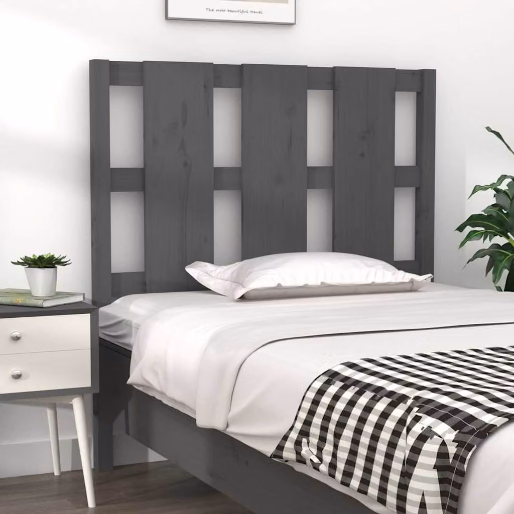 Testiera per letto vidaXL in legno massello di pino, colore grigio, L: 95,5 cm, P: 4 cm, H: 100 cm