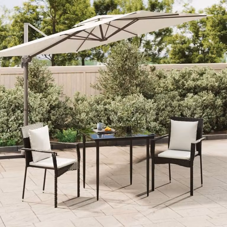 Maison Exclusive - Set da pranzo da giardino 3 pezzi con cuscini in polyrattan nero
