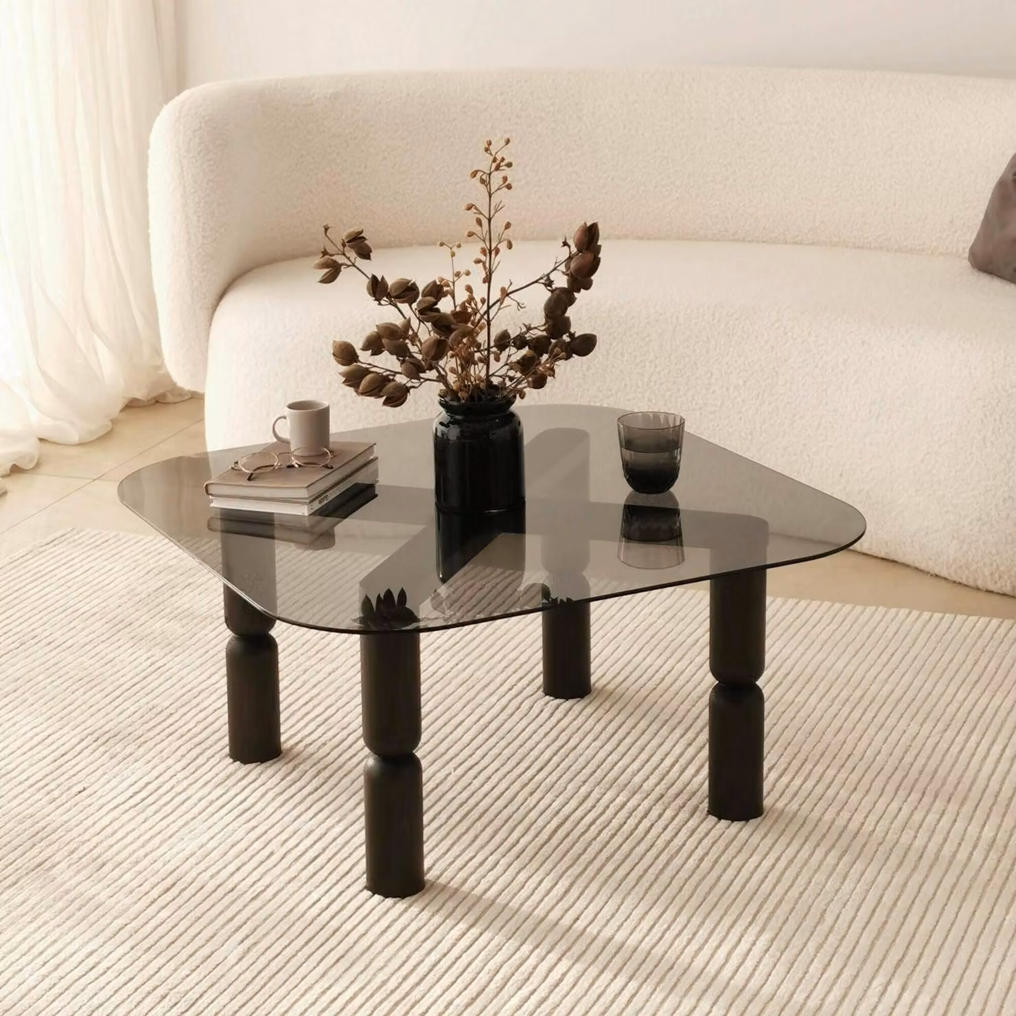 Gran - Tavolino da Salotto, 80x80x40h cm Nero Antracite, Effetto Fume