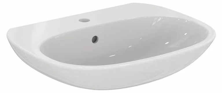 Lavabo da 60 cm, con un foro per il rubinetto, in Vetroceramica, bianco, rettangolare