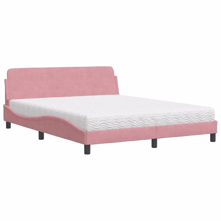 Letto con Materasso Dover Rosa 160x200 cm in Velluto