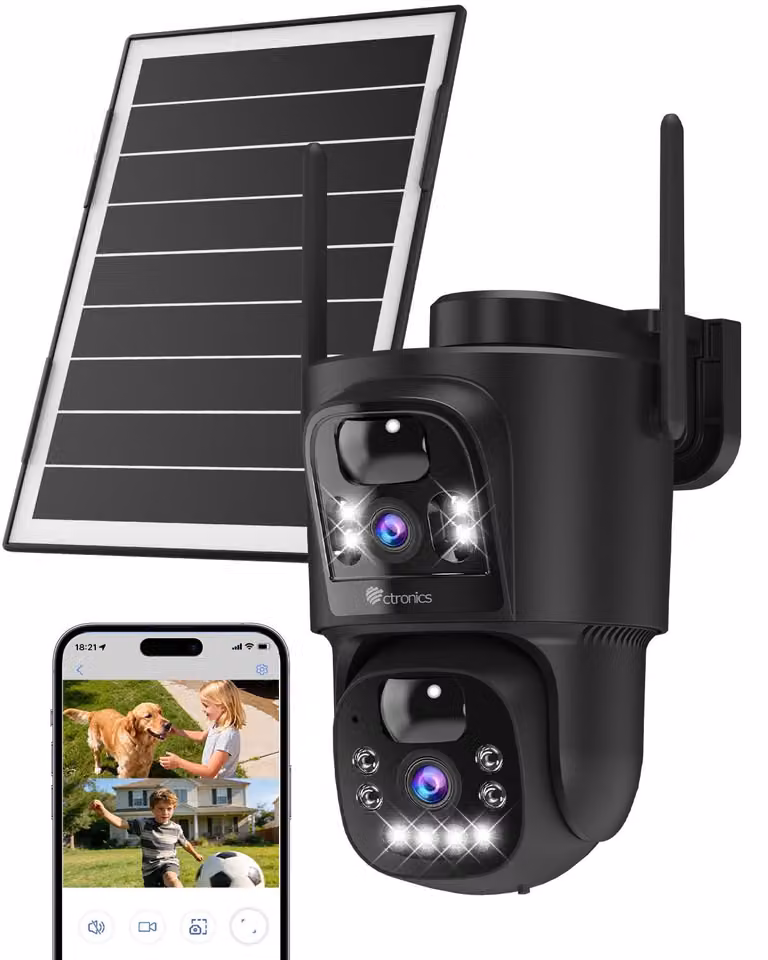 Telecamera di sicurezza wireless Wi-Fi per esterni - Pannello solare da 8W - Batteria da 10400mAh - Resistente all'acqua (grado IP66)