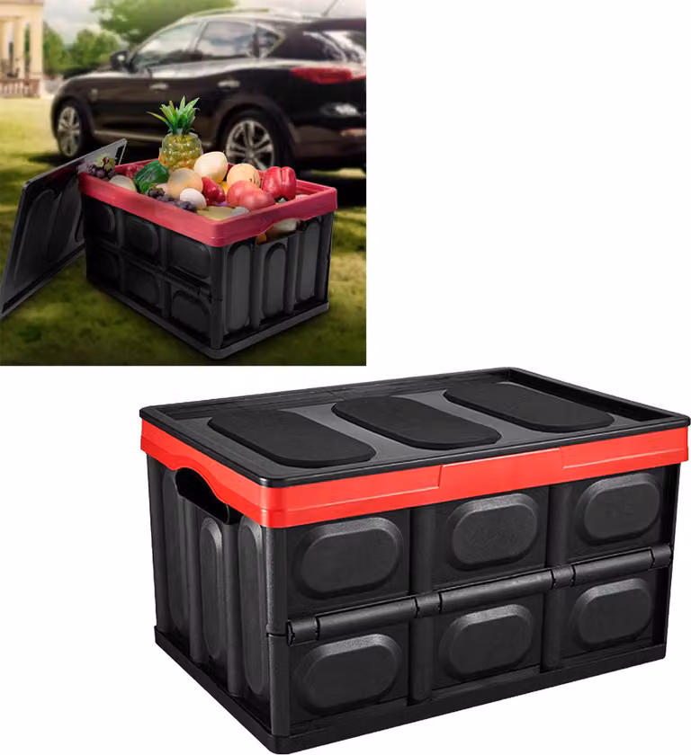 Contenitore pieghevole per bagagliaio, organizer, grande capienza, valigia in ABS per casa, garage, nero, 39 x 26,5 x 22 cm