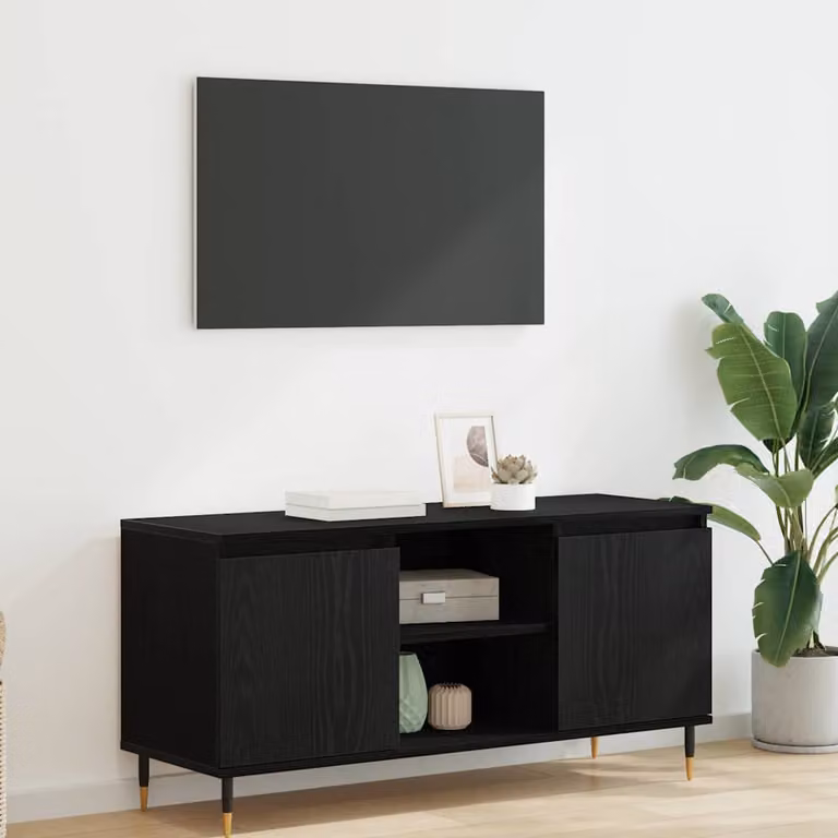 Mobile TV vidaXL moderno in legno ingegnerizzato e metallo, colore nero, L 104 cm x P 35 cm x H 50 cm