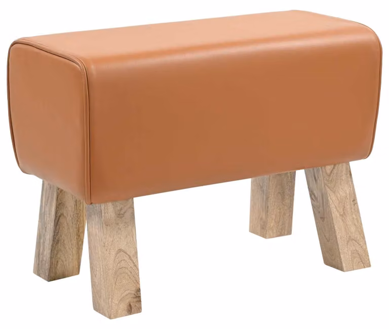 Panca, dimensioni 60 x 30 x 45 cm, in vera pelle, colore marrone