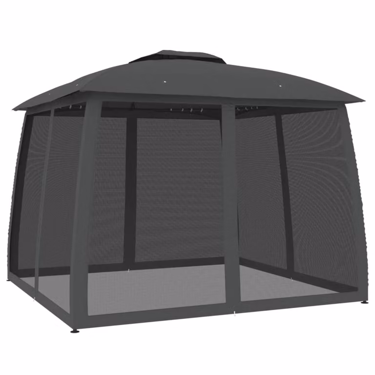 Gazebo Tetto Doppio e Pareti Rete Antracite 2,93x2,93 m Acciaio