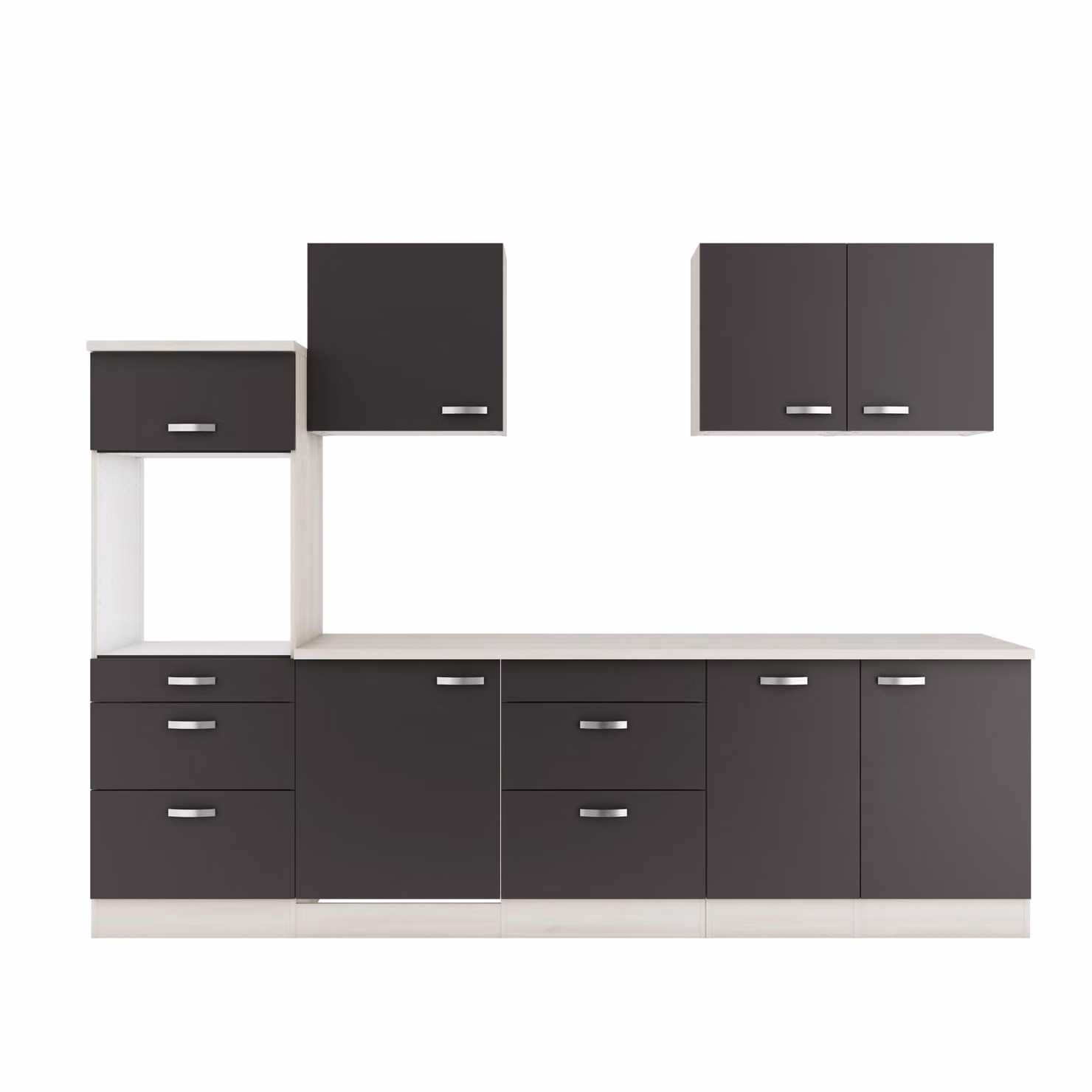Mobile cucina Faro 270 cm in antracite con lavello da incasso in acciaio inox senza elettrodomestici