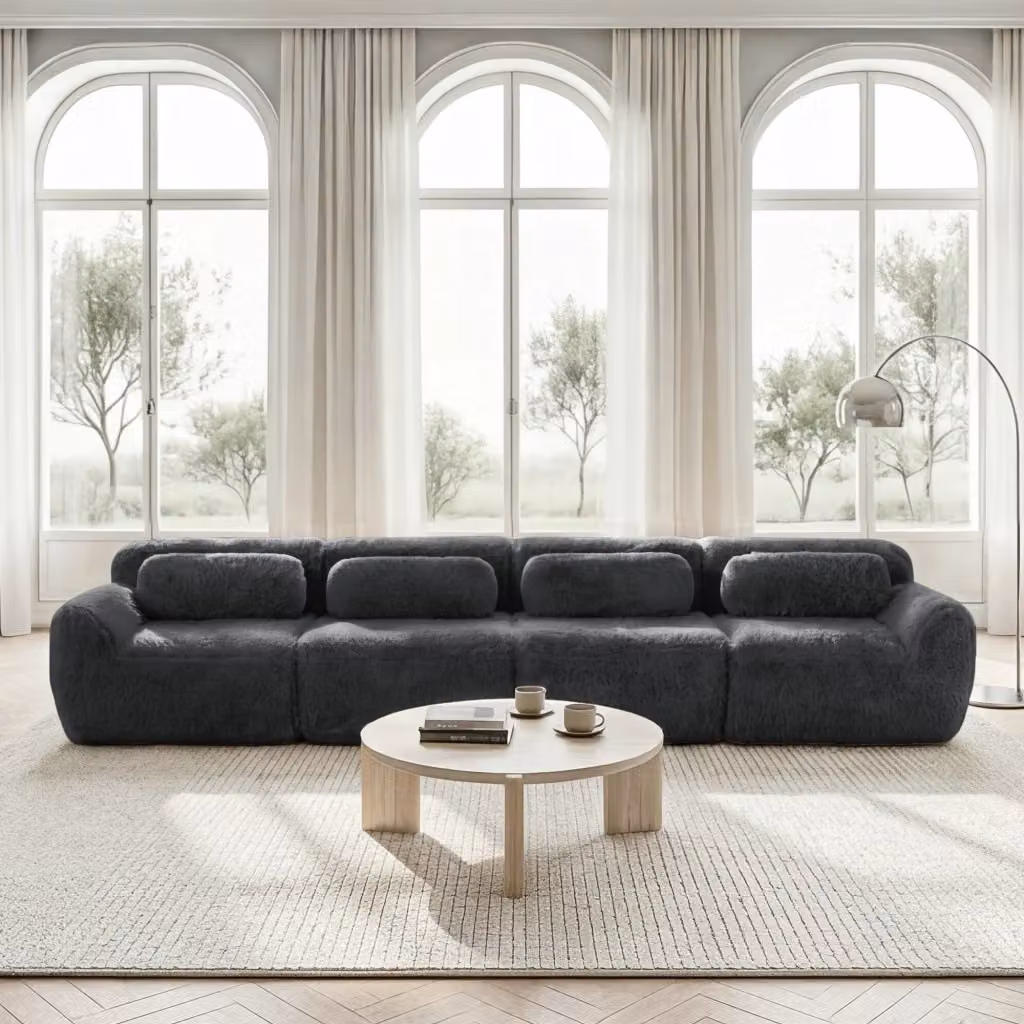 Divano 4 posti MINIMAL in tessuto grigio con cuscini – 2
