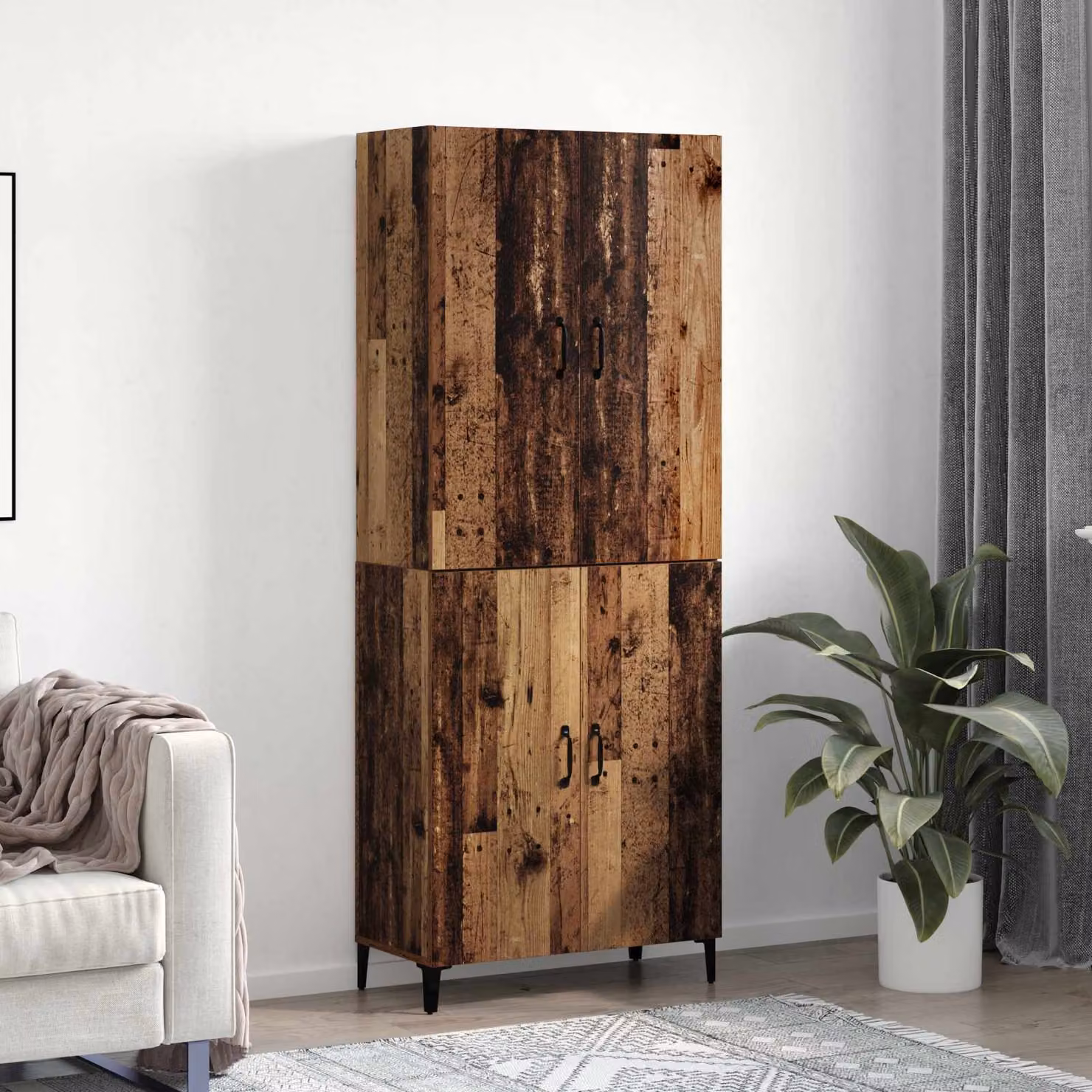 Set di 2 credenze vidaXL in legno effetto antico marrone per soggiorno e ufficio L 69,5 cm x P 34 cm x H 180 cm – 1