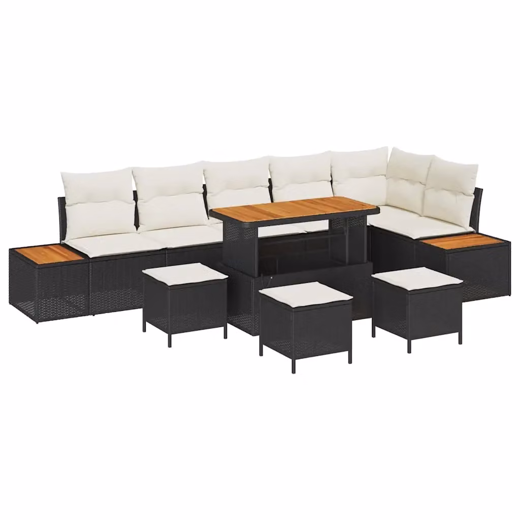 Set Divano da Giardino Moderno vidaXL in Polyrattan Nero con Cuscini Beige e Tavolino da Caffè – 2