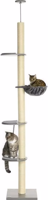 Albero per gatti PawHut con amaca e fermaglio a soffitto, Grigio e Bianco crema, L/P/H: 40 x 40 x 250 cm – 1