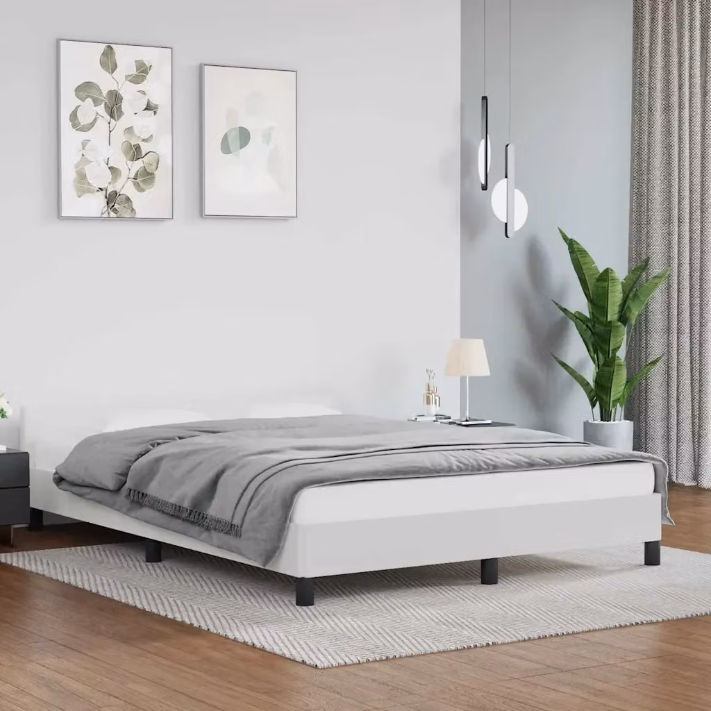 Letto matrimoniale imbottito con testiera in ecopelle bianca L/P/H: 140 x 190 x 50 cm – 2