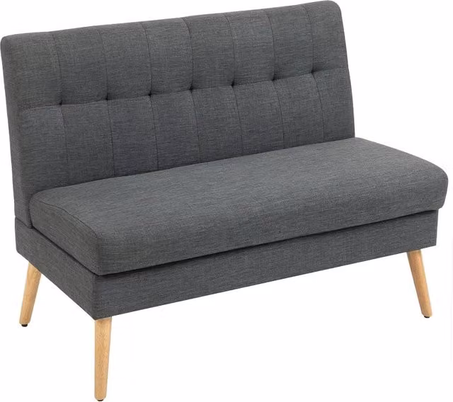 Divano a 2 posti, schienale trapuntato, gambe in legno, imbottitura spessa, effetto lino, ideale per piccoli spazi, grigio.