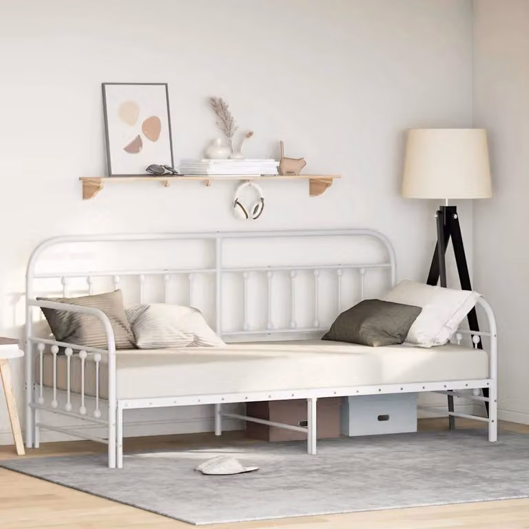 Struttura letto giorno moderna vidaXL in metallo bianco L 100 x P 200 cm