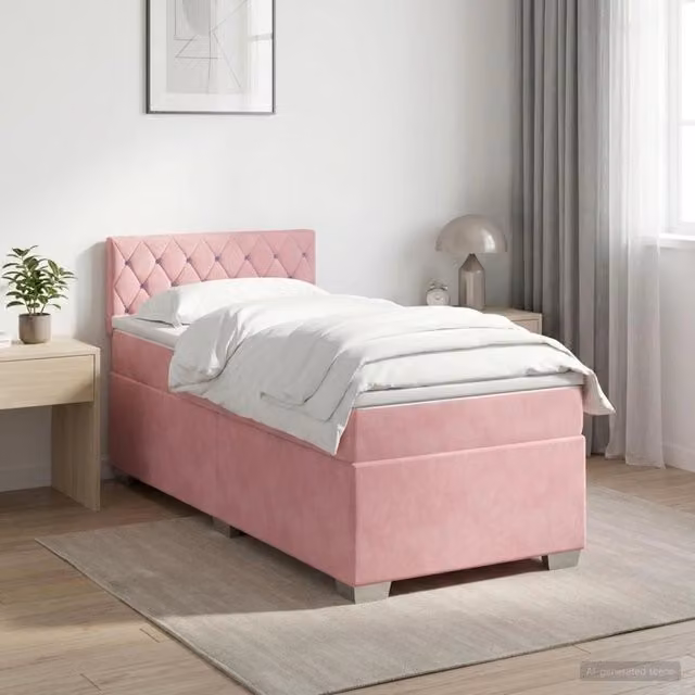 Letto box spring con materasso Rosa 100 x 200 cm Velluto 3450655
