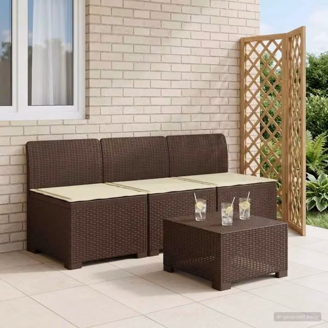 Divano da giardino 3 posti con cuscini in look rattan 3 posto 8011964