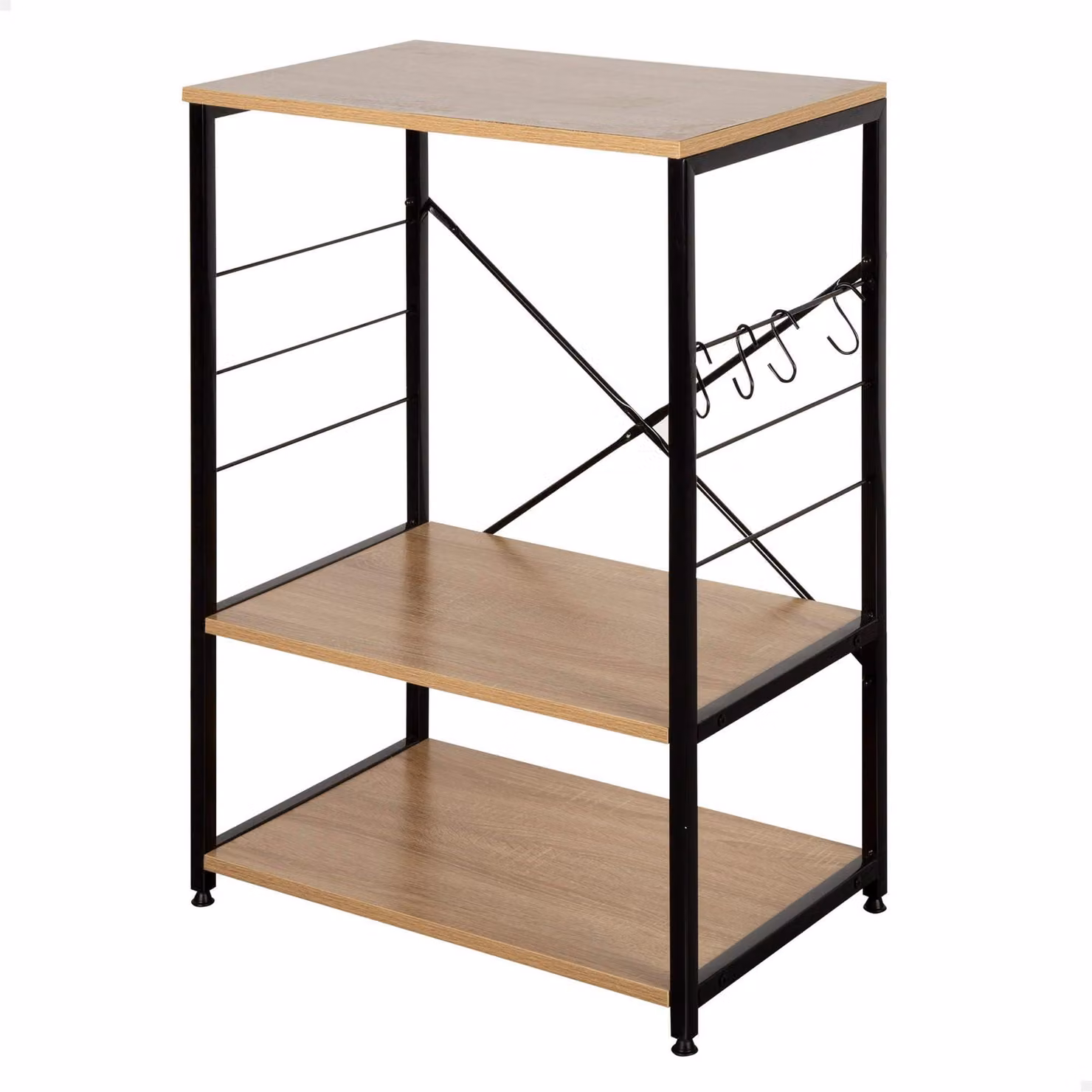 Mobiletto aggiuntivo da 60x40x82 cm, con 3 ripiani, in legno e acciaio, con piedini regolabili, ideale per la cucina