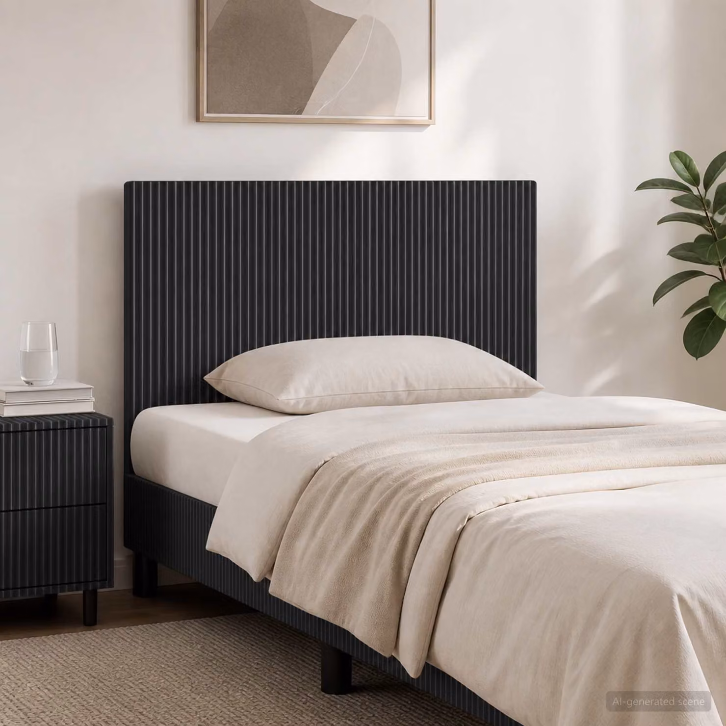 Testiera da muro vidaXL ARNHEM nera con ripiano integrato e pannello imbottito in tessuto per camera da letto