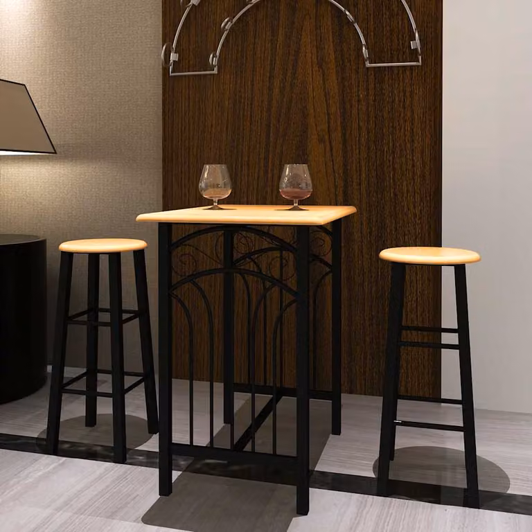 Set Tavolo da Pranzo e Sedie Moderno vidaXL in Legno e Acciaio, Marrone e Nero, L: 110 cm, P: 82,5 cm, H: 72,5 cm