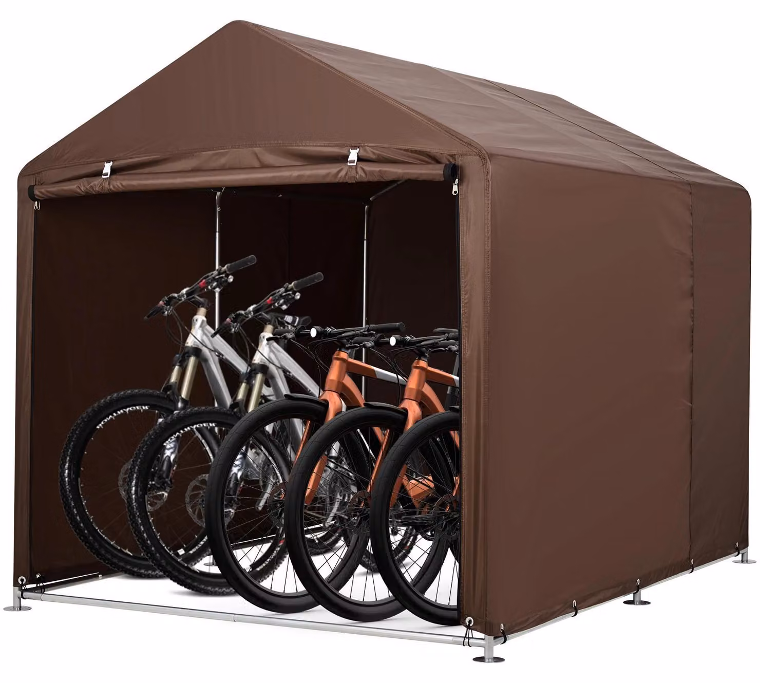 Tenda da esterno impermeabile per il deposito – Tenda per garage / carport – Struttura in metallo resistente – Porta a rullo con cerniera – Ventilata – 159x219 cm – Marrone