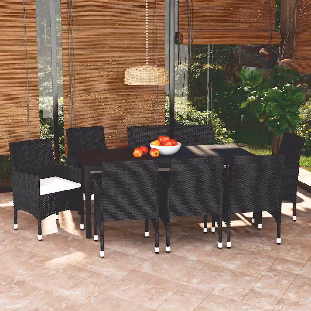 Set da pranzo da giardino vidaXL in polyrattan nero con 9 pezzi e cuscini