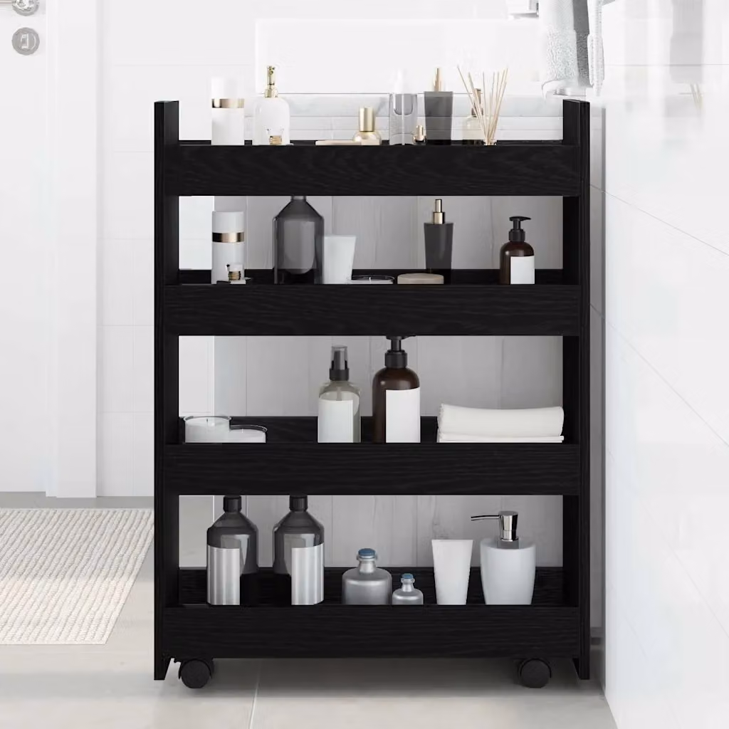vidaXL Carrello di Stoccaggio Moderno in Rovere e Nero con Ruote L/P/H: 60 x 20 x 82 cm